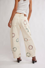 Load image into Gallery viewer, Free People We The Free Good Luck Printed Barrel Jeans/Watercolour Wreath