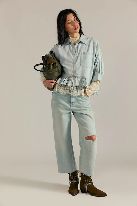 Free People Bailey Denim Shirt/ Light Tint Wash