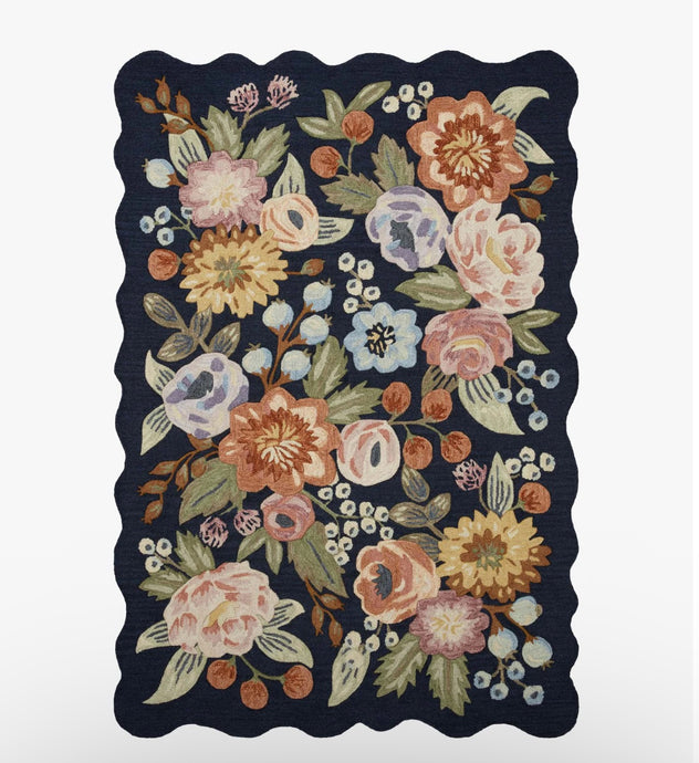Rifle Paper X Loloi Vintage Blossoms Wool-Hooked Rug/Navy