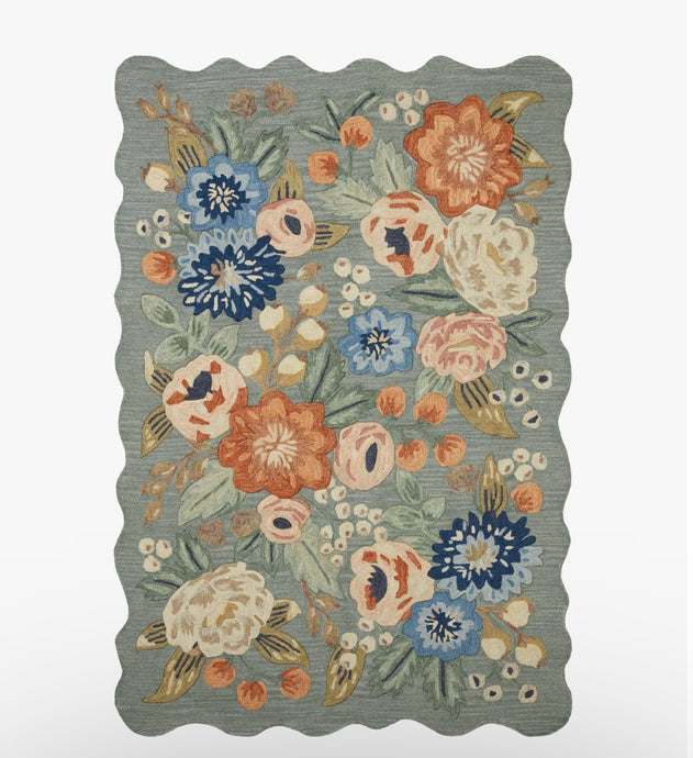 Rifle Paper X Loloi Vintage Blossoms Wool-Hooked Rug/Sage