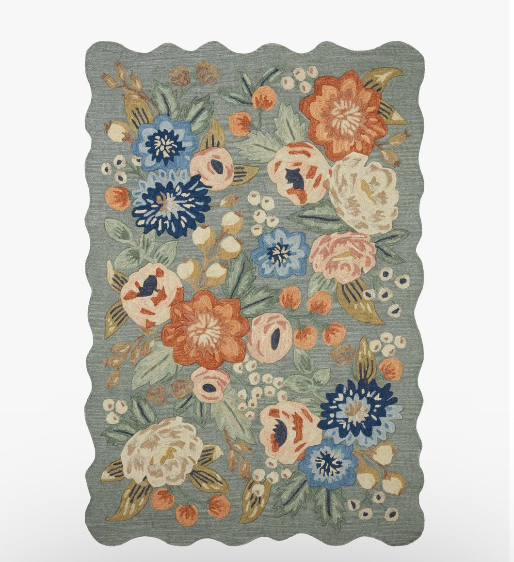 Rifle Paper X Loloi Vintage Blossoms Wool-Hooked Rug/Sage