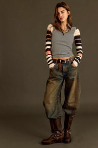 Free People We The Free Avery Long Sleeve Top/Black Combo