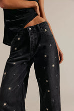 Load image into Gallery viewer, Free People We The Free Deep Trance Shine Embroidered Dropped Boyfriend Jeans/Starry Night