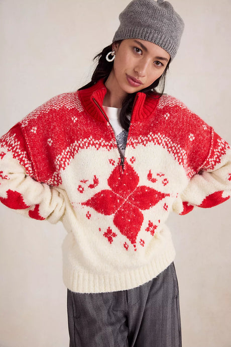 Free People Mythical Knit Sweater/Vanilla Scarlet Combo