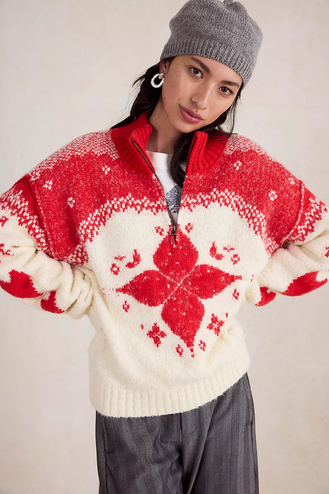 Free People Mythical Knit Sweater/Vanilla Scarlet Combo