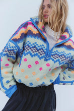 Load image into Gallery viewer, Free People Mountain High Printed Half Zip Fleece/Isle-Knit Spring Meadow