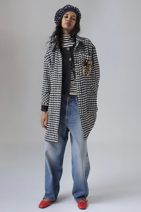 Free People We The Free Get Around Houndstooth Shirt/Black +White