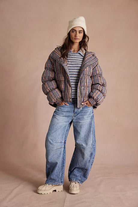 Free People Party Of One Puffer Jacket/Tan Combo