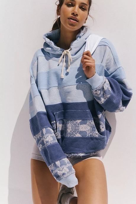 Free People Bandana Final Call Bandana Logo Hoodie/- Blue Indigo Combo
