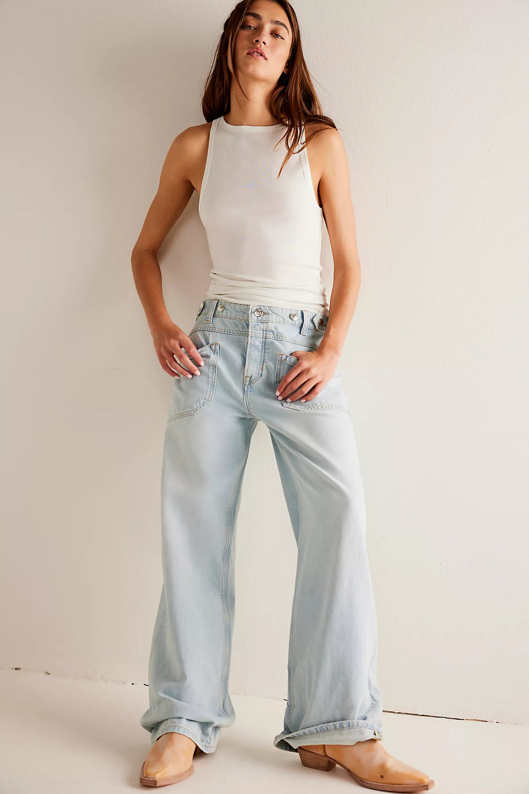 Free People We The Free Palmer Cuffed Jeans/Daydream Blue