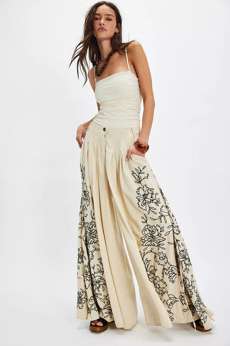 Free People What You Know Embroidered Pants/Sand