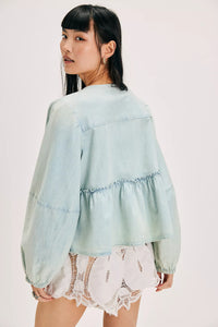 Free People Brunch Babe Denim Blouse/Light Tint Wash