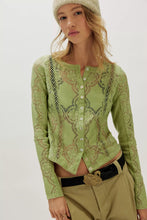 Load image into Gallery viewer, Free People Jae Sheer Lace Knit Long Sleeve Top/Soft Moss