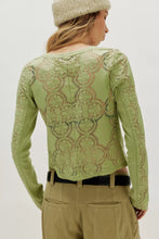 Load image into Gallery viewer, Free People Jae Sheer Lace Knit Long Sleeve Top/Soft Moss