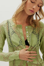 Load image into Gallery viewer, Free People Jae Sheer Lace Knit Long Sleeve Top/Soft Moss