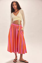 Load image into Gallery viewer, Free People Lowen Striped Midi Skirt/pink Combo