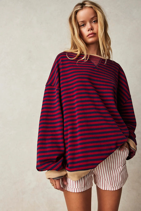 Free People Classic Striped Oversized Crewneck/Nautical Vombo