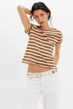 Load image into Gallery viewer, Free People We The Free Nora Striped Cotton Tee/Mocha Combo