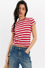 Load image into Gallery viewer, Free People We The Free Nora Striped Cotton Tee/Red Combo