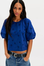 Load image into Gallery viewer, Free People Jessie Eyelet Tee/Navy Combo
