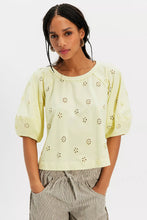 Load image into Gallery viewer, Free People Jessie Eyelet Tee /Lemon Water Combo