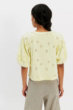 Load image into Gallery viewer, Free People Jessie Eyelet Tee /Lemon Water Combo