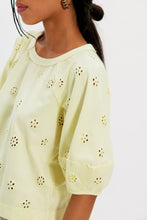 Load image into Gallery viewer, Free People Jessie Eyelet Tee /Lemon Water Combo
