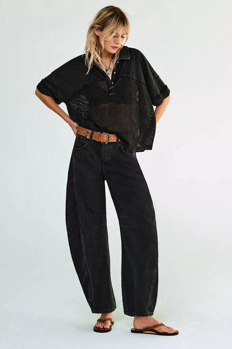 Free people We The Free Good Luck Mid-Rise Barrel Jeans/Soundwave