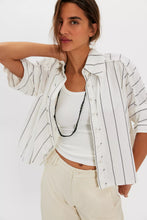 Load image into Gallery viewer, Free People We The Free Seaside Cotton Stripe Shirt/Ivory Combo