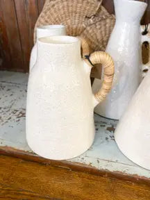 Rattan Wrapped Vase White