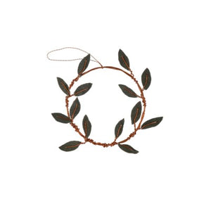 Olive Wreath Canvas Ornament Green