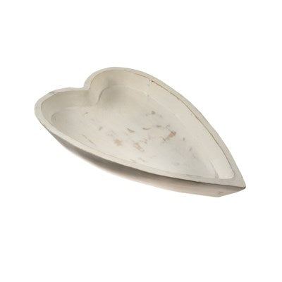 Wooden Heart Bowl S Whitewash