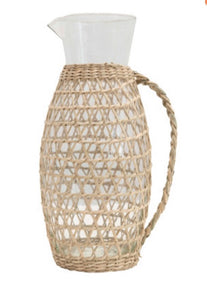 Glass Pitcher Woven Seagrass
