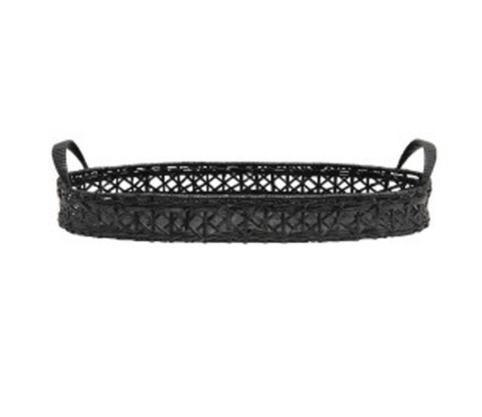 Decorative Hand Woven Rattan Tray/ Black