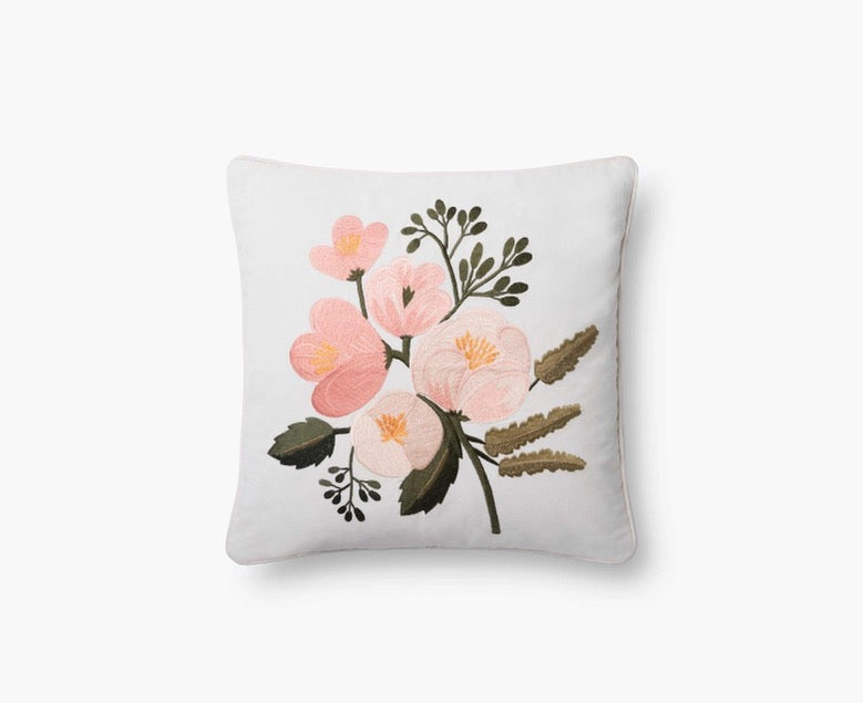 Rose Botanical  Embroidered Pillow